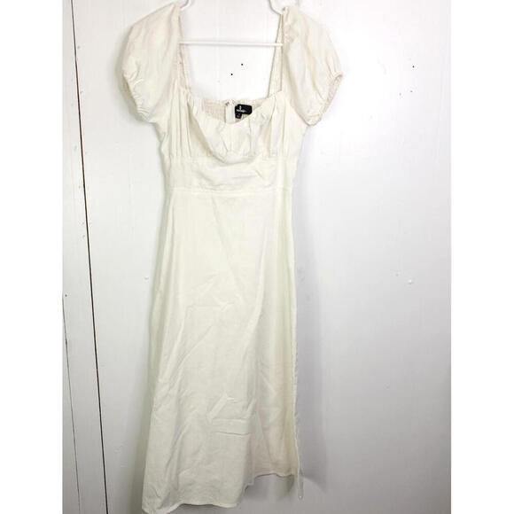 Lulus Dress Womens Small Milkmaid Smocked Back Prairie Bridal Feminine Midi - Picture 1 of 9